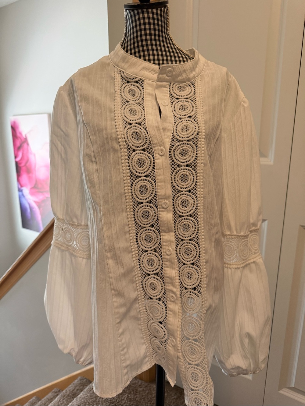 Gorgeous White Lace Panel Long Sleeve Women's Blouse